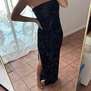 Black Strapless Dress with floral velvet design